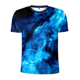 Мужская футболка 3D спортивная с принтом Smoke в Екатеринбурге, 100% полиэстер с улучшенными характеристиками | приталенный силуэт, круглая горловина, широкие плечи, сужается к линии бедра | Тематика изображения на принте: дым | огонь | пламя | синий