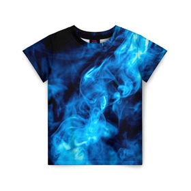 Детская футболка 3D с принтом Smoke в Екатеринбурге, 100% гипоаллергенный полиэфир | прямой крой, круглый вырез горловины, длина до линии бедер, чуть спущенное плечо, ткань немного тянется | дым | огонь | пламя | синий