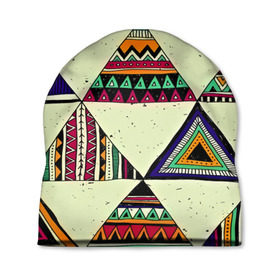 Шапка 3D с принтом Индейские мотивы в Екатеринбурге, 100% полиэстер | универсальный размер, печать по всей поверхности изделия | геометрия | орнамент | треугольники