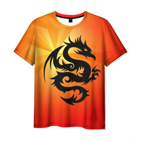 Мужская футболка 3D с принтом Дракон в Екатеринбурге, 100% полиэфир | прямой крой, круглый вырез горловины, длина до линии бедер | дракон | китай | крылья | огонь | ящерица