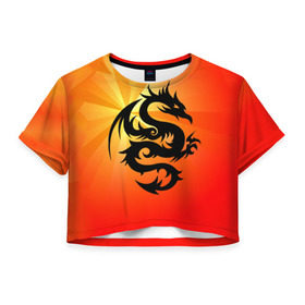 Женская футболка 3D укороченная с принтом Дракон в Екатеринбурге, 100% полиэстер | круглая горловина, длина футболки до линии талии, рукава с отворотами | дракон | китай | крылья | огонь | ящерица