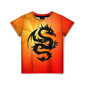Детская футболка 3D с принтом Дракон в Екатеринбурге, 100% гипоаллергенный полиэфир | прямой крой, круглый вырез горловины, длина до линии бедер, чуть спущенное плечо, ткань немного тянется | дракон | китай | крылья | огонь | ящерица