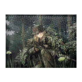 Обложка для студенческого билета с принтом Девушка с оружием в Екатеринбурге, натуральная кожа | Размер: 11*8 см; Печать на всей внешней стороне | anime | eyes | forest camouflage | girl | green | guns | japanese | rifle | sniper | аниме | винтовка | глаза | девушка | зеленые | камуфляж | лес | оружие | снайпер | японская