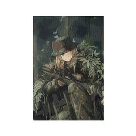 Обложка для паспорта матовая кожа с принтом Девушка с оружием в Екатеринбурге, натуральная матовая кожа | размер 19,3 х 13,7 см; прозрачные пластиковые крепления | anime | eyes | forest camouflage | girl | green | guns | japanese | rifle | sniper | аниме | винтовка | глаза | девушка | зеленые | камуфляж | лес | оружие | снайпер | японская