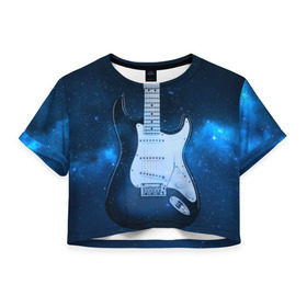 Женская футболка 3D укороченная с принтом Космическая гитара в Екатеринбурге, 100% полиэстер | круглая горловина, длина футболки до линии талии, рукава с отворотами | fender | stratocaster | вселенная | галактика | гитра | космос | музыка | рок | рокнрол | стратокастер | туманность | фендер | электро | электрогитара