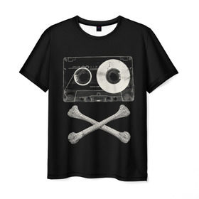 Мужская футболка 3D с принтом Pirate Music в Екатеринбурге, 100% полиэфир | прямой крой, круглый вырез горловины, длина до линии бедер | Тематика изображения на принте: 80s | 90s | bone | dance | disco | music | pirate | retro | skelet | skull | tape | диско | кассета | кости | музыка | пират | ретро | скелет | череп