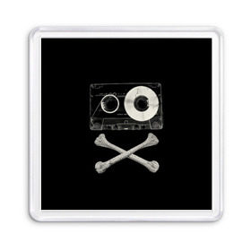 Магнит 55*55 с принтом Pirate Music в Екатеринбурге, Пластик | Размер: 65*65 мм; Размер печати: 55*55 мм | 80s | 90s | bone | dance | disco | music | pirate | retro | skelet | skull | tape | диско | кассета | кости | музыка | пират | ретро | скелет | череп