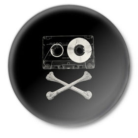 Значок с принтом Pirate Music в Екатеринбурге,  металл | круглая форма, металлическая застежка в виде булавки | 80s | 90s | bone | dance | disco | music | pirate | retro | skelet | skull | tape | диско | кассета | кости | музыка | пират | ретро | скелет | череп