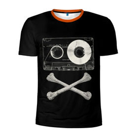 Мужская футболка 3D спортивная с принтом Pirate Music в Екатеринбурге, 100% полиэстер с улучшенными характеристиками | приталенный силуэт, круглая горловина, широкие плечи, сужается к линии бедра | 80s | 90s | bone | dance | disco | music | pirate | retro | skelet | skull | tape | диско | кассета | кости | музыка | пират | ретро | скелет | череп