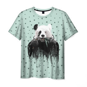 Мужская футболка 3D с принтом Панда-художник в Екатеринбурге, 100% полиэфир | прямой крой, круглый вырез горловины, длина до линии бедер | animal | art | artist | bear | beast | design | panda | style | арт | дизайн | животное | зверь | кисть | краски | медведь | панда | стиль | художник