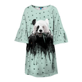 Детское платье 3D с принтом Панда-художник в Екатеринбурге, 100% полиэстер | прямой силуэт, чуть расширенный к низу. Круглая горловина, на рукавах — воланы | animal | art | artist | bear | beast | design | panda | style | арт | дизайн | животное | зверь | кисть | краски | медведь | панда | стиль | художник
