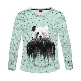 Женский лонгслив 3D с принтом Панда-художник в Екатеринбурге, 100% полиэстер | длинные рукава, круглый вырез горловины, полуприлегающий силуэт | animal | art | artist | bear | beast | design | panda | style | арт | дизайн | животное | зверь | кисть | краски | медведь | панда | стиль | художник