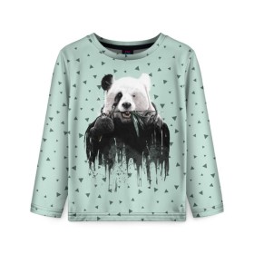 Детский лонгслив 3D с принтом Панда-художник в Екатеринбурге, 100% полиэстер | длинные рукава, круглый вырез горловины, полуприлегающий силуэт
 | animal | art | artist | bear | beast | design | panda | style | арт | дизайн | животное | зверь | кисть | краски | медведь | панда | стиль | художник