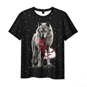 Мужская футболка 3D с принтом Серый волк в Екатеринбурге, 100% полиэфир | прямой крой, круглый вырез горловины, длина до линии бедер | angry | animal | beast | heaven | moon | night | rage | sky | star | wild | wolf | волк | дикий | животное | звезды | зверь | злость | красная шапочка | луна | небеса | небо | ночь | сказка | ярость