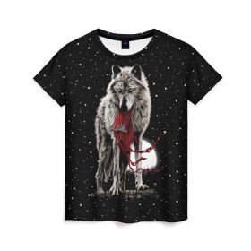 Женская футболка 3D с принтом Серый волк в Екатеринбурге, 100% полиэфир ( синтетическое хлопкоподобное полотно) | прямой крой, круглый вырез горловины, длина до линии бедер | angry | animal | beast | heaven | moon | night | rage | sky | star | wild | wolf | волк | дикий | животное | звезды | зверь | злость | красная шапочка | луна | небеса | небо | ночь | сказка | ярость