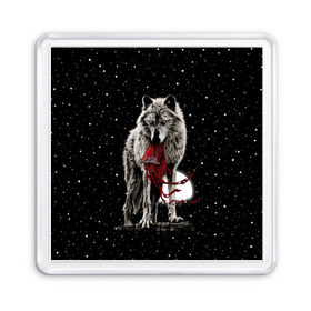Магнит 55*55 с принтом Серый волк в Екатеринбурге, Пластик | Размер: 65*65 мм; Размер печати: 55*55 мм | angry | animal | beast | heaven | moon | night | rage | sky | star | wild | wolf | волк | дикий | животное | звезды | зверь | злость | красная шапочка | луна | небеса | небо | ночь | сказка | ярость