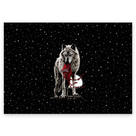 Поздравительная открытка с принтом Серый волк в Екатеринбурге, 100% бумага | плотность бумаги 280 г/м2, матовая, на обратной стороне линовка и место для марки
 | angry | animal | beast | heaven | moon | night | rage | sky | star | wild | wolf | волк | дикий | животное | звезды | зверь | злость | красная шапочка | луна | небеса | небо | ночь | сказка | ярость