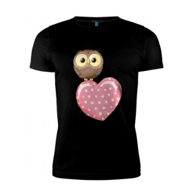 Мужская футболка премиум с принтом Совёнок на сердце в Екатеринбурге, 92% хлопок, 8% лайкра | приталенный силуэт, круглый вырез ворота, длина до линии бедра, короткий рукав | птицы