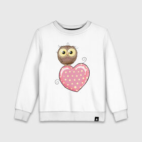 Детский свитшот хлопок с принтом Совёнок на сердце в Екатеринбурге, 100% хлопок | круглый вырез горловины, эластичные манжеты, пояс и воротник | птицы