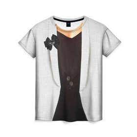 Женская футболка 3D с принтом Пиджак в Екатеринбурге, 100% полиэфир ( синтетическое хлопкоподобное полотно) | прямой крой, круглый вырез горловины, длина до линии бедер | бабочка | жакет | женский | одежда | пиджак
