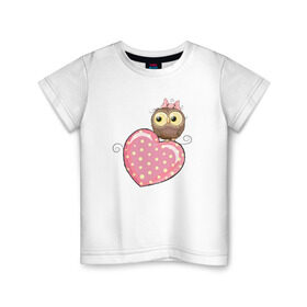 Детская футболка хлопок с принтом Совушка на сердце в Екатеринбурге, 100% хлопок | круглый вырез горловины, полуприлегающий силуэт, длина до линии бедер | птицы