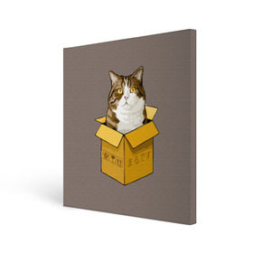 Холст квадратный с принтом Maru в Екатеринбурге, 100% ПВХ |  | cat | maru | коробка | кот в коробке | кот мару | котейка | кошка | мару | прикол