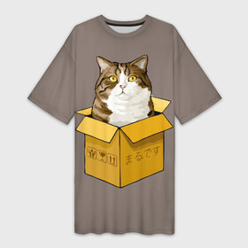 Платье-футболка 3D с принтом Maru в Екатеринбурге,  |  | cat | maru | коробка | кот в коробке | кот мару | котейка | кошка | мару | прикол