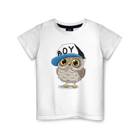 Детская футболка хлопок с принтом Совёнок в Екатеринбурге, 100% хлопок | круглый вырез горловины, полуприлегающий силуэт, длина до линии бедер | Тематика изображения на принте: птицы