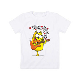 Детская футболка хлопок с принтом Кот с гитарой в Екатеринбурге, 100% хлопок | круглый вырез горловины, полуприлегающий силуэт, длина до линии бедер | cat | kitten | кoтенок | киса | кот | котик | котэ | котяра | кошечка