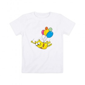 Детская футболка хлопок с принтом Кот на воздушных шарах в Екатеринбурге, 100% хлопок | круглый вырез горловины, полуприлегающий силуэт, длина до линии бедер | 