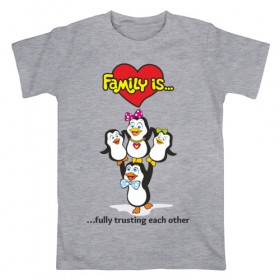 Мужская футболка хлопок с принтом Family is... Pinguins family. в Екатеринбурге, 100% хлопок | прямой крой, круглый вырез горловины, длина до линии бедер, слегка спущенное плечо. | 