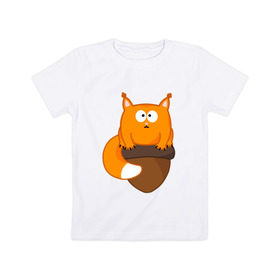 Детская футболка хлопок с принтом Белочка с орешком в Екатеринбурге, 100% хлопок | круглый вырез горловины, полуприлегающий силуэт, длина до линии бедер | милый | орех