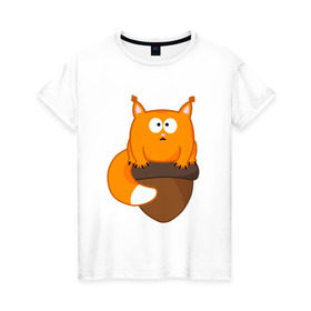 Женская футболка хлопок с принтом Белочка с орешком в Екатеринбурге, 100% хлопок | прямой крой, круглый вырез горловины, длина до линии бедер, слегка спущенное плечо | милый | орех