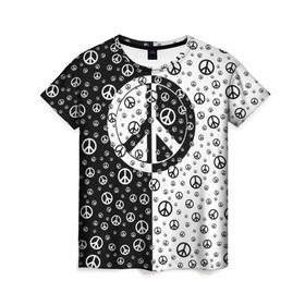 Женская футболка 3D с принтом Peace Symbol в Екатеринбурге, 100% полиэфир ( синтетическое хлопкоподобное полотно) | прямой крой, круглый вырез горловины, длина до линии бедер | love | peace | symbol | знак | любовь | мир | пацифик | пацифика | сигнал | символ | хиппи