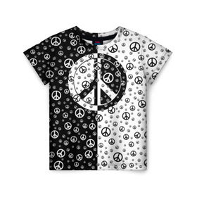 Детская футболка 3D с принтом Peace Symbol в Екатеринбурге, 100% гипоаллергенный полиэфир | прямой крой, круглый вырез горловины, длина до линии бедер, чуть спущенное плечо, ткань немного тянется | Тематика изображения на принте: love | peace | symbol | знак | любовь | мир | пацифик | пацифика | сигнал | символ | хиппи