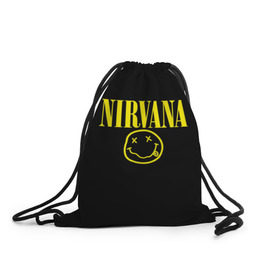 Рюкзак-мешок 3D с принтом Nirvana в Екатеринбурге, 100% полиэстер | плотность ткани — 200 г/м2, размер — 35 х 45 см; лямки — толстые шнурки, застежка на шнуровке, без карманов и подкладки | curt | nirvana | кобейн | курт | нирвана