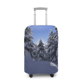 Чехол для чемодана 3D с принтом Зимний лес в Екатеринбурге, 86% полиэфир, 14% спандекс | двустороннее нанесение принта, прорези для ручек и колес | времена года | ель | зима | леса | лучи света | природа | снег