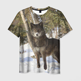 Мужская футболка 3D с принтом Король леса в Екатеринбурге, 100% полиэфир | прямой крой, круглый вырез горловины, длина до линии бедер | волки | животные | зима | зимние | картинки | снег | фото