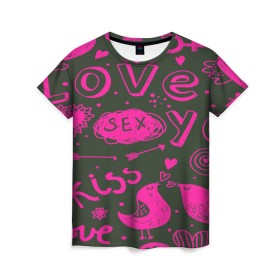 Женская футболка 3D с принтом Valentine`s day в Екатеринбурге, 100% полиэфир ( синтетическое хлопкоподобное полотно) | прямой крой, круглый вырез горловины, длина до линии бедер | love | valentines day | любовь | надписи | паттерн