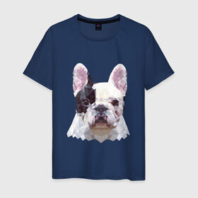 Мужская футболка хлопок с принтом Низкополигональный пёс в Екатеринбурге, 100% хлопок | прямой крой, круглый вырез горловины, длина до линии бедер, слегка спущенное плечо. | пес | полигон | французский бульдог