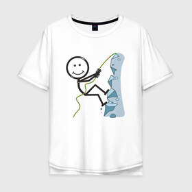 Мужская футболка хлопок Oversize с принтом Скалолаз в Екатеринбурге, 100% хлопок | свободный крой, круглый ворот, “спинка” длиннее передней части | Тематика изображения на принте: бытие | дело | жизнь | занятие | космос | любовь | мир | природа | профессия | человек