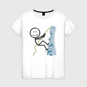 Женская футболка хлопок с принтом Скалолаз в Екатеринбурге, 100% хлопок | прямой крой, круглый вырез горловины, длина до линии бедер, слегка спущенное плечо | бытие | дело | жизнь | занятие | космос | любовь | мир | природа | профессия | человек