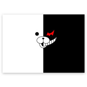 Поздравительная открытка с принтом Monokuma в Екатеринбурге, 100% бумага | плотность бумаги 280 г/м2, матовая, на обратной стороне линовка и место для марки
 | Тематика изображения на принте: danganronpa | monokuma | данганронпа