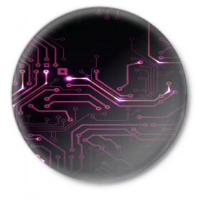 Значок с принтом Материнская плата в Екатеринбурге,  металл | круглая форма, металлическая застежка в виде булавки | кибер | схема | черный
