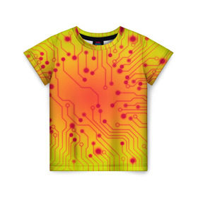 Детская футболка 3D с принтом Нано Технологии в Екатеринбурге, 100% гипоаллергенный полиэфир | прямой крой, круглый вырез горловины, длина до линии бедер, чуть спущенное плечо, ткань немного тянется | желтый | кибер | микросхема | оранжевый