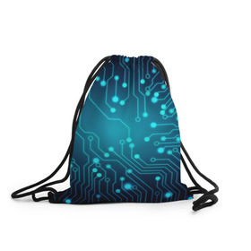 Рюкзак-мешок 3D с принтом SkyNet в Екатеринбурге, 100% полиэстер | плотность ткани — 200 г/м2, размер — 35 х 45 см; лямки — толстые шнурки, застежка на шнуровке, без карманов и подкладки | бирюзовый | кибер | микросхема | яркий