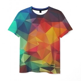 Мужская футболка 3D с принтом Цветные полигоны в Екатеринбурге, 100% полиэфир | прямой крой, круглый вырез горловины, длина до линии бедер | абстракция | бумага | геометрия | грани | изгиб | линии | оптические | полигоны | полосы | постель | розовый | сочетания | текстура | треугольники