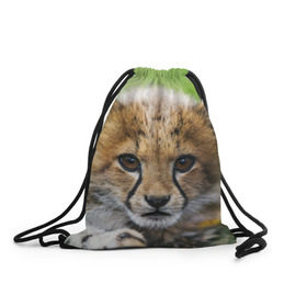 Рюкзак-мешок 3D с принтом Котёнок гепарда в Екатеринбурге, 100% полиэстер | плотность ткани — 200 г/м2, размер — 35 х 45 см; лямки — толстые шнурки, застежка на шнуровке, без карманов и подкладки | Тематика изображения на принте: гепард | дикая кошка | котёнок | кошка | лев | природа | тигр | хищник | ягуар