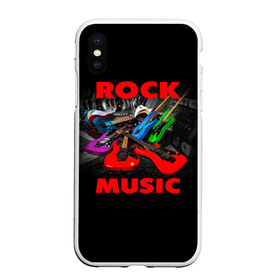 Чехол для iPhone XS Max матовый с принтом Rock music в Екатеринбурге, Силикон | Область печати: задняя сторона чехла, без боковых панелей | Тематика изображения на принте: гитара | музыка | рок | рокер | электрогитара