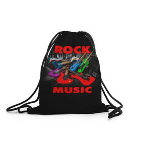 Рюкзак-мешок 3D с принтом Rock music в Екатеринбурге, 100% полиэстер | плотность ткани — 200 г/м2, размер — 35 х 45 см; лямки — толстые шнурки, застежка на шнуровке, без карманов и подкладки | гитара | музыка | рок | рокер | электрогитара